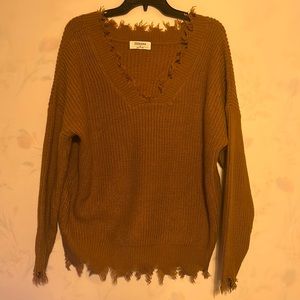 Zenana v-neck women’s size small brown frilled sweater